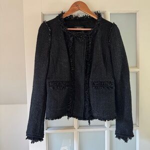 Isabel Marant Black Bouclé Fringe Open-Front Blazer